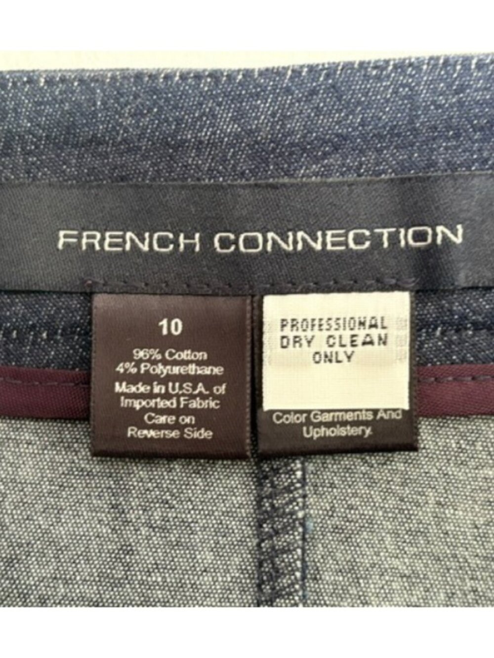 NEW French Connection Dark Wash Stretch Denim Skirt Front Pleat Size 10 - Picture 4 of 9